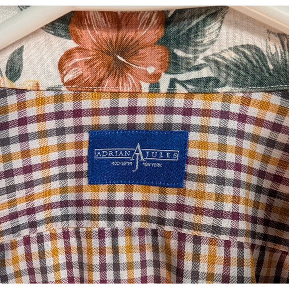 Adrian Jules Custom Mens French Cuffed Dress Shirt Check Tropical Accents XL/XXL - Picture 8 of 8